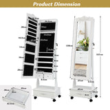 NNECW Jewellery Armoire with Full Length Mirror and Built-in LED Lights for Bedroom-White