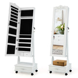 NNECW Jewellery Armoire with Full Length Mirror and Built-in LED Lights for Bedroom-White
