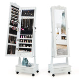 NNECW Jewellery Armoire with Full Length Mirror and Built-in LED Lights for Bedroom-White