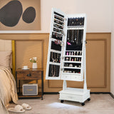 NNECW Jewellery Armoire with Full Length Mirror and Built-in LED Lights for Bedroom-White