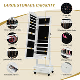 NNECW Jewellery Armoire with Full Length Mirror and Built-in LED Lights for Bedroom-White