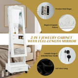 NNECW Jewellery Armoire with Full Length Mirror and Built-in LED Lights for Bedroom-White