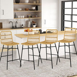 NNECW Set of 2 69 cm Rattan Bar Stools with Sturdy Metal Frame