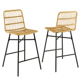 NNECW Set of 2 69 cm Rattan Bar Stools with Sturdy Metal Frame
