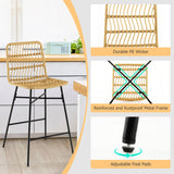 NNECW Set of 2 69 cm Rattan Bar Stools with Sturdy Metal Frame