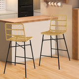 NNECW Set of 2 69 cm Rattan Bar Stools with Sturdy Metal Frame