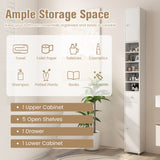 NNECW Slim Bathroom Tall Cabinet with 2 Doors 1 Drawer and 5 Shelves-White