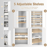 NNECW Slim Bathroom Tall Cabinet with 2 Doors 1 Drawer and 5 Shelves-White