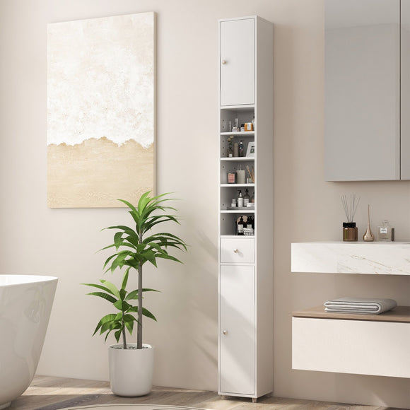 NNECW Slim Bathroom Tall Cabinet with 2 Doors 1 Drawer and 5 Shelves-White