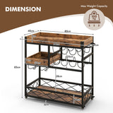 NNECW 3-Tier Rolling Bar Cart with Removable Tray for Dining Room