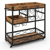 NNECW 3-Tier Rolling Bar Cart with Removable Tray for Dining Room