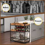 NNECW 3-Tier Rolling Bar Cart with Removable Tray for Dining Room