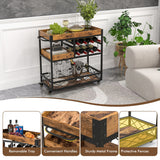 NNECW 3-Tier Rolling Bar Cart with Removable Tray for Dining Room