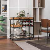 NNECW 3-Tier Rolling Bar Cart with Removable Tray for Dining Room