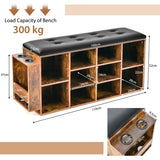 NNECW Shoe Storage Bench with Adjustable Shelf & Padded Cushion-Coffee