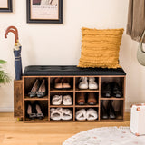 NNECW Shoe Storage Bench with Adjustable Shelf & Padded Cushion-Coffee