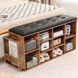 NNECW Shoe Storage Bench with Adjustable Shelf & Padded Cushion-Coffee