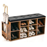 NNECW Shoe Storage Bench with Adjustable Shelf & Padded Cushion-Coffee