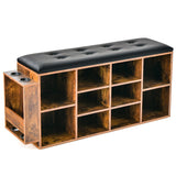 NNECW Shoe Storage Bench with Adjustable Shelf & Padded Cushion-Coffee