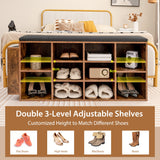 NNECW Shoe Storage Bench with Adjustable Shelf & Padded Cushion-Coffee