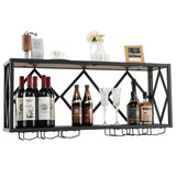 NNECW Wall Mounted Wine Rack with Wine Bottle Rack & 6 Rows of Stemware Holder