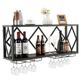 NNECW Wall Mounted Wine Rack with Wine Bottle Rack & 6 Rows of Stemware Holder