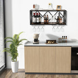 NNECW Wall Mounted Wine Rack with Wine Bottle Rack & 6 Rows of Stemware Holder