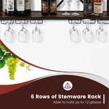 NNECW Wall Mounted Wine Rack with Wine Bottle Rack & 6 Rows of Stemware Holder
