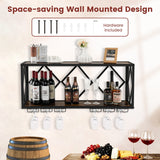 NNECW Wall Mounted Wine Rack with Wine Bottle Rack & 6 Rows of Stemware Holder