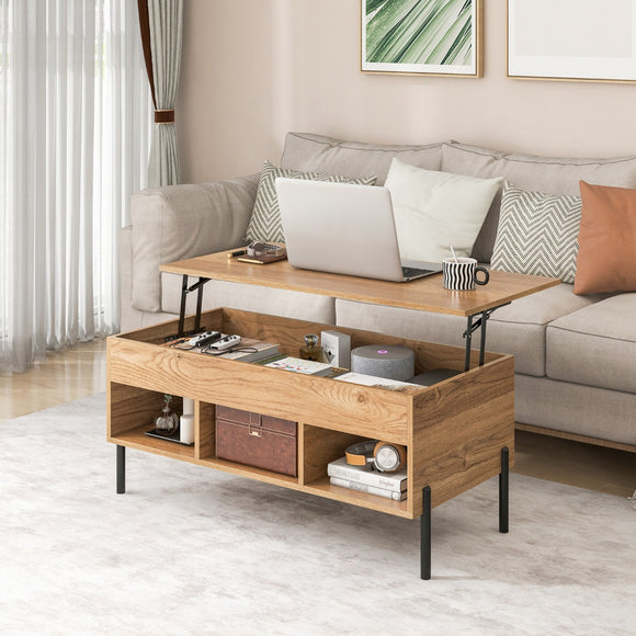NNECW Lift Top Coffee Table with Hidden Compartment & 3 Open Cubbies