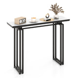 NNECW 110cm Faux Marble Console Table with Sturdy Metal Legs-Black