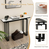 NNECW 110cm Faux Marble Console Table with Sturdy Metal Legs-Black