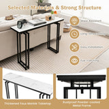 NNECW 110cm Faux Marble Console Table with Sturdy Metal Legs-Black