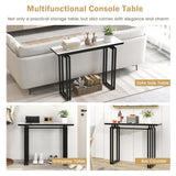 NNECW 110cm Faux Marble Console Table with Sturdy Metal Legs-Black