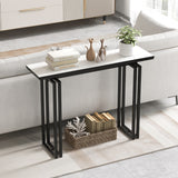 NNECW 110cm Faux Marble Console Table with Sturdy Metal Legs-Black