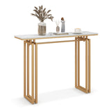 NNECW 110cm Faux Marble Console Table with Sturdy Metal Legs-Golden