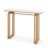NNECW 110cm Faux Marble Console Table with Sturdy Metal Legs-Golden