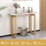 NNECW 110cm Faux Marble Console Table with Sturdy Metal Legs-Golden