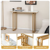 NNECW 110cm Faux Marble Console Table with Sturdy Metal Legs-Golden