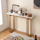 NNECW 110cm Faux Marble Console Table with Sturdy Metal Legs-Golden