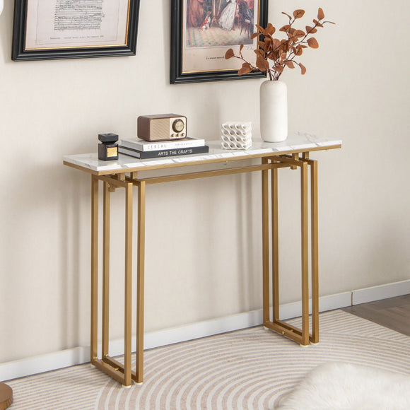 NNECW 110cm Faux Marble Console Table with Sturdy Metal Legs-Golden