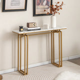 NNECW 110cm Faux Marble Console Table with Sturdy Metal Legs-Golden