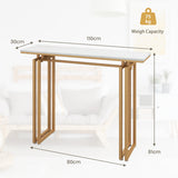 NNECW 110cm Faux Marble Console Table with Sturdy Metal Legs-Golden