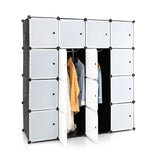 NNECW 16-Cube Storage Organizer with 16 Doors & 2 Hanging Rods for Clothes