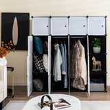 NNECW 16-Cube Storage Organizer with 16 Doors & 2 Hanging Rods for Clothes