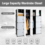 NNECW 16-Cube Storage Organizer with 16 Doors & 2 Hanging Rods for Clothes