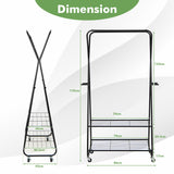 NNECW Rolling Garment Rack on Wheels with Double Hanging Rods for Bedroom/Balcony/Dorm