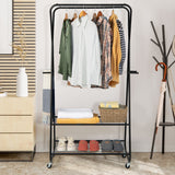 NNECW Rolling Garment Rack on Wheels with Double Hanging Rods for Bedroom/Balcony/Dorm