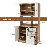 NNECW Freestanding Kitchen Pantry Cabinet with Wide Countertop and Adjustable Shelves for Kitchen/Dining Room