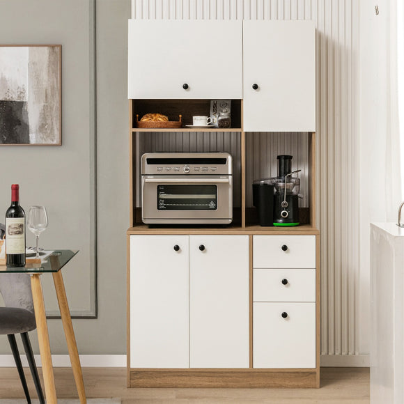 NNECW Freestanding Kitchen Pantry Cabinet with Wide Countertop and Adjustable Shelves for Kitchen/Dining Room